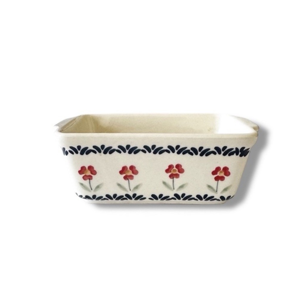 Polish Pottery Boleslawiec Hand Made Rectangle Ramekin 5.5" Floral Butter Dish?